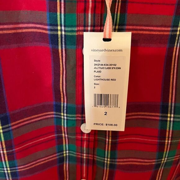 NWT Women's Vineyard Vines Classic Button Down Jolly Plaid Shirt Top Blouse 2 - Picture 3 of 3